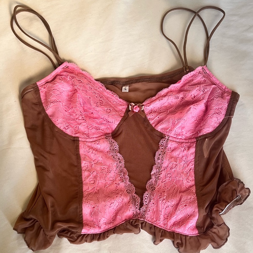 Pink and brown lace top